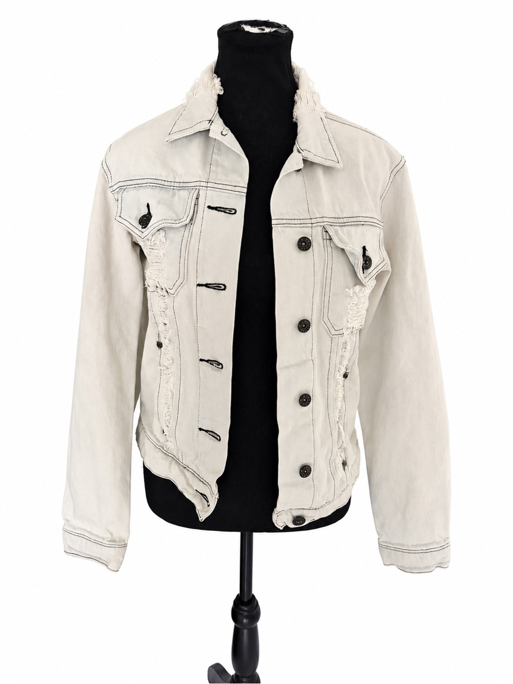 CARMAR Women’s XS Light Blue Distressed Denim Jacket Black Stitching